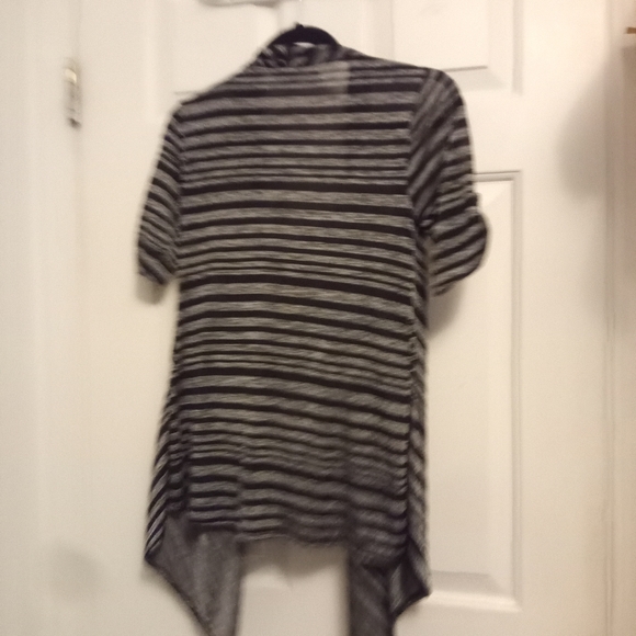 Grey Striped Attached Cardigan with White Blouse - Picture 2 of 2